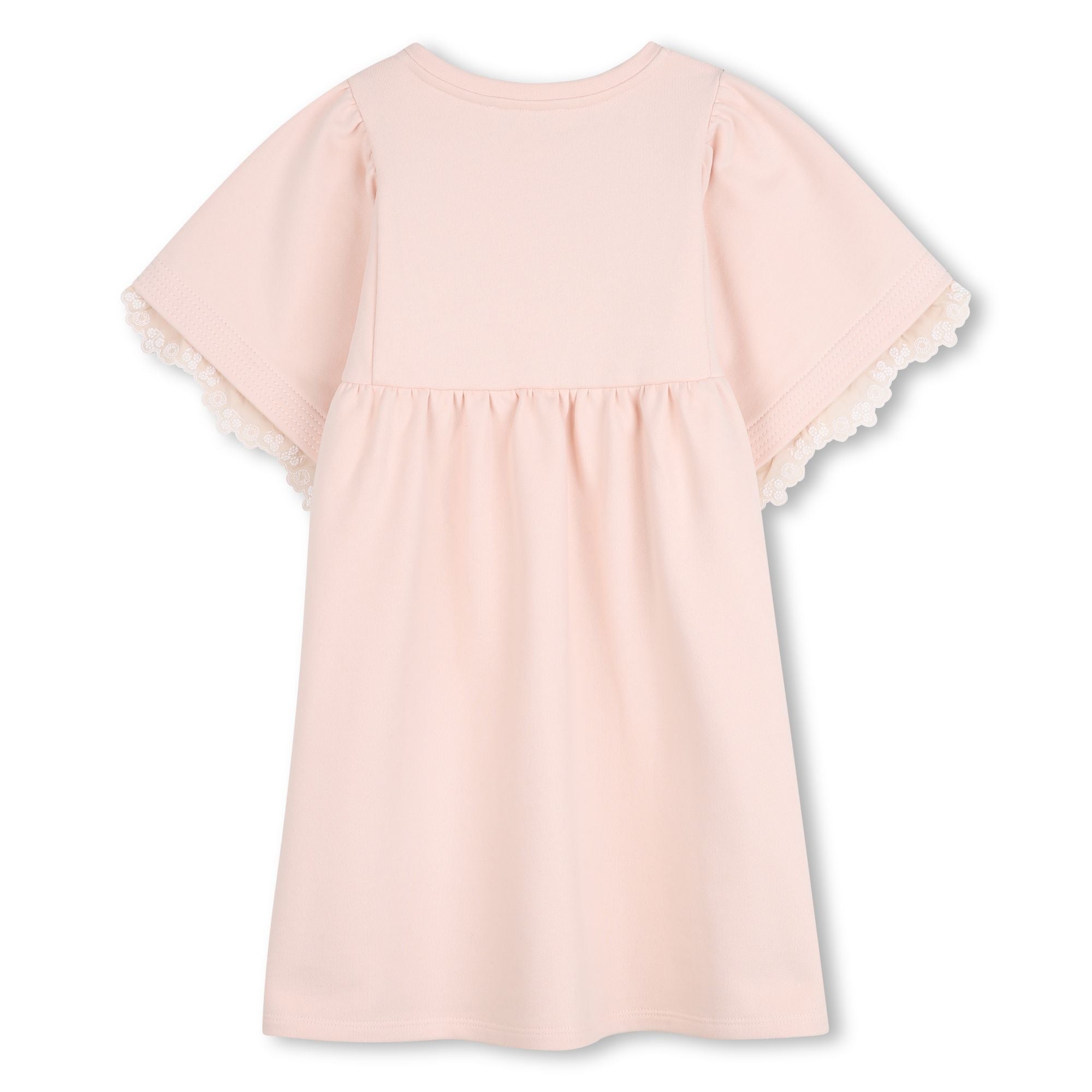 Pale Pink Cotton Short Sleeve Dress with Broderie Anglaise Trim Chloé