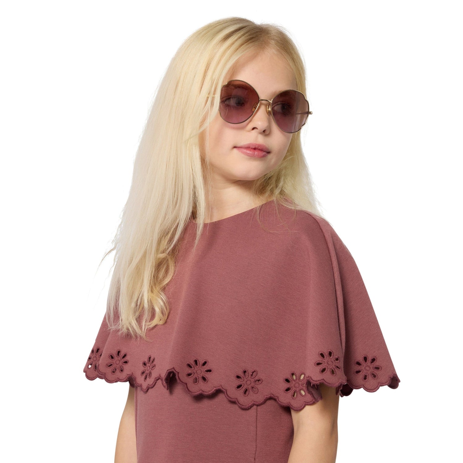 Milano Dress with Embroidered Cape and Gold Logo Plate Chloe