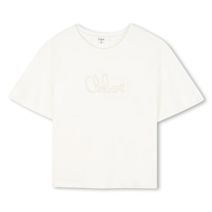 Organic Cotton Interlock Short Sleeve T-Shirt with Metallic Logo Embroidery Chloe
