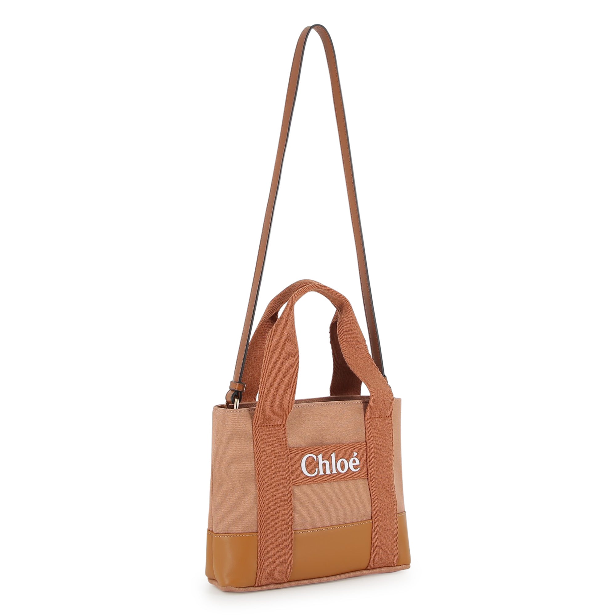 Bi-Fabric Canvas and Leather Tote Bag with Logo Detail Chloe