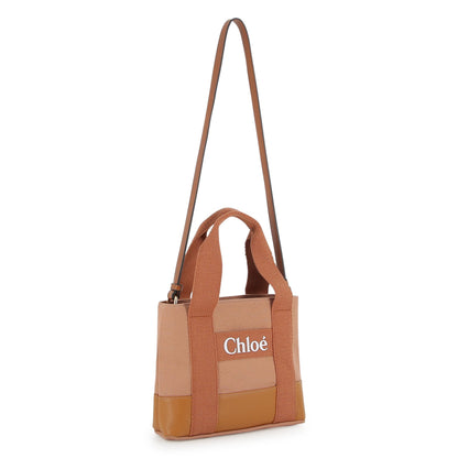 Bi-Fabric Canvas and Leather Tote Bag with Logo Detail Chloe