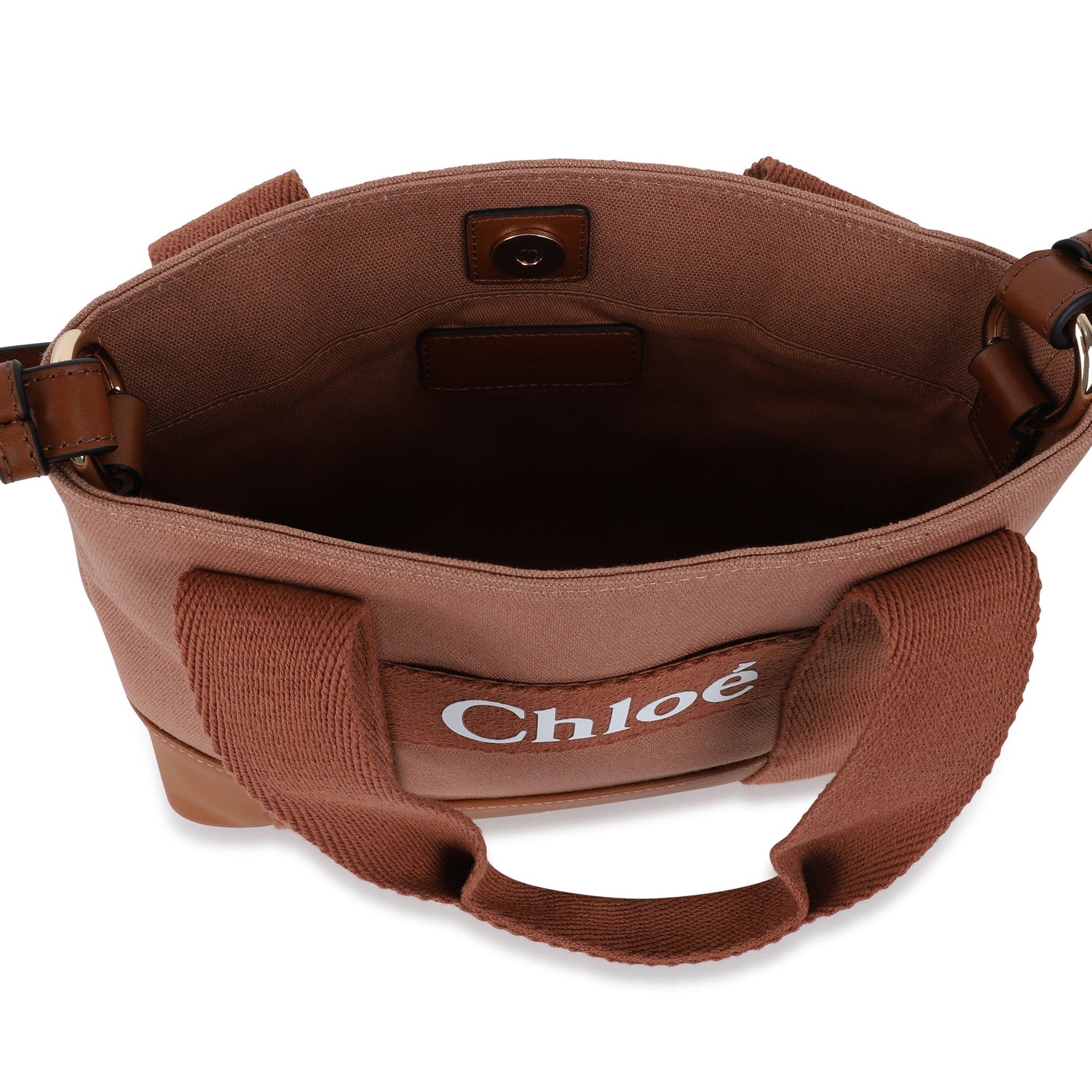 Bi-Fabric Canvas and Leather Tote Bag with Logo Detail Chloe
