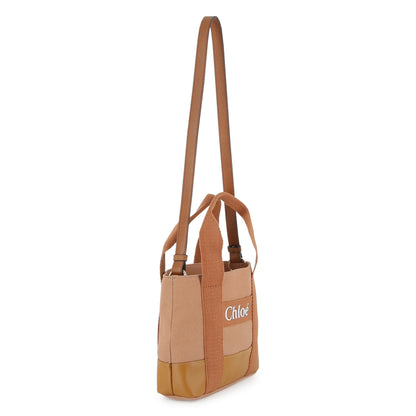 Bi-Fabric Canvas and Leather Tote Bag with Logo Detail Chloe