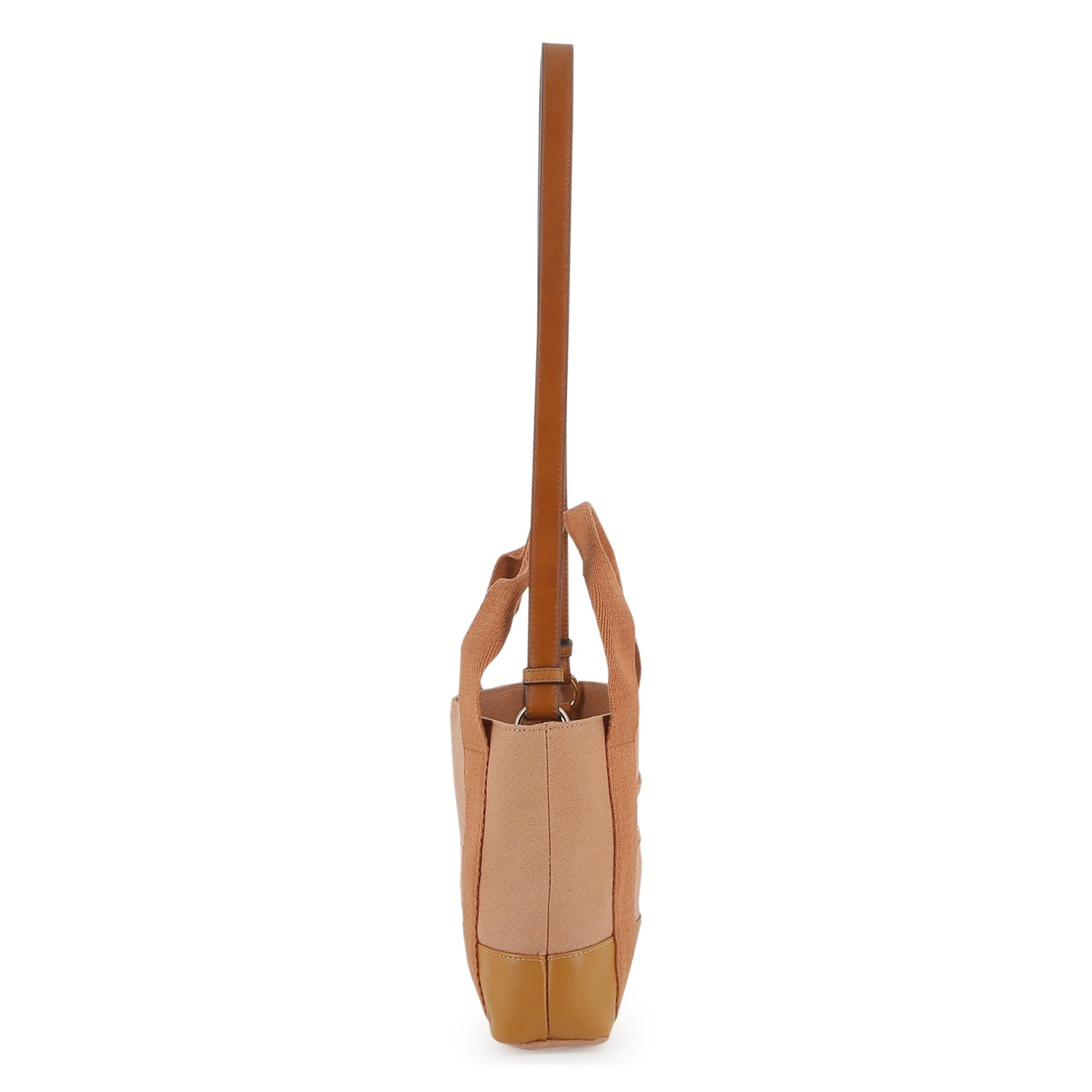 Bi-Fabric Canvas and Leather Tote Bag with Logo Detail Chloe