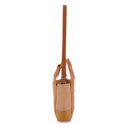 Bi-Fabric Canvas and Leather Tote Bag with Logo Detail Chloe
