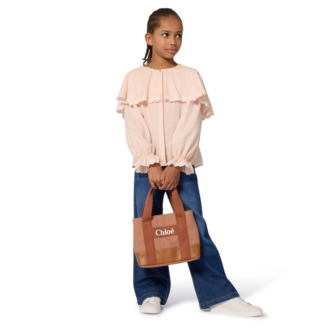 Bi-Fabric Canvas and Leather Tote Bag with Logo Detail Chloe