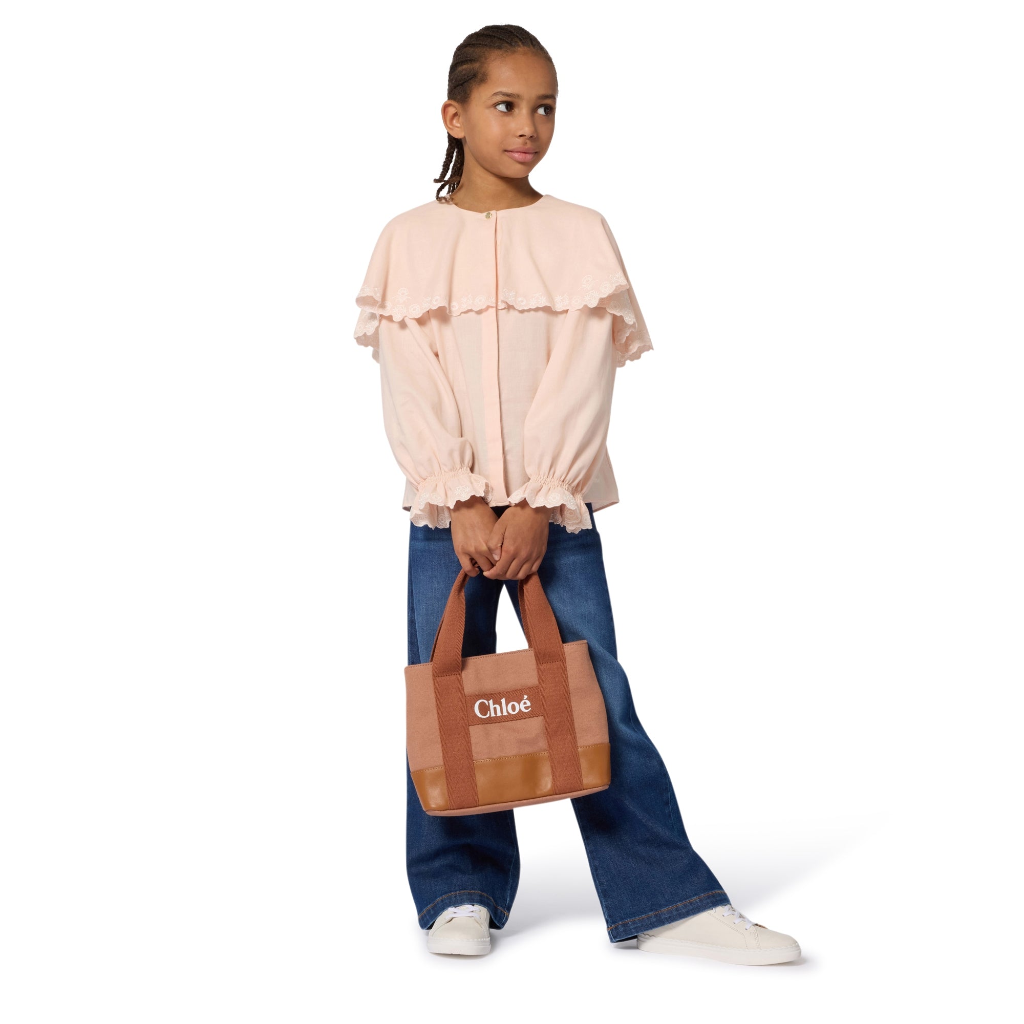 Bi-Fabric Canvas and Leather Tote Bag with Logo Detail Chloe