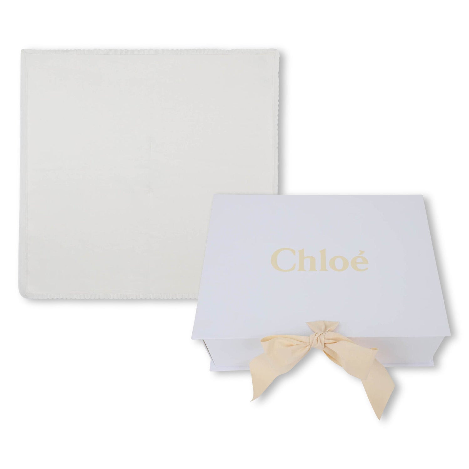Ivory Cotton and Cashmere Baby Blanket with Embroidered Corner Details Chloé