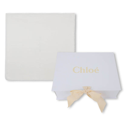 Ivory Cotton and Cashmere Baby Blanket with Embroidered Corner Details Chloé