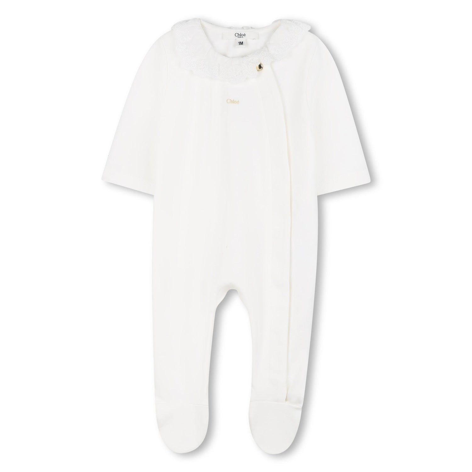 White Cotton Babygrow with Two Bibs Gift Set in Ivory and Pink Chloé