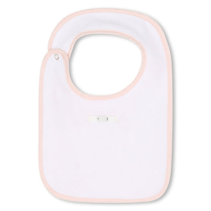 White Cotton Babygrow with Two Bibs Gift Set in Ivory and Pink Chloé