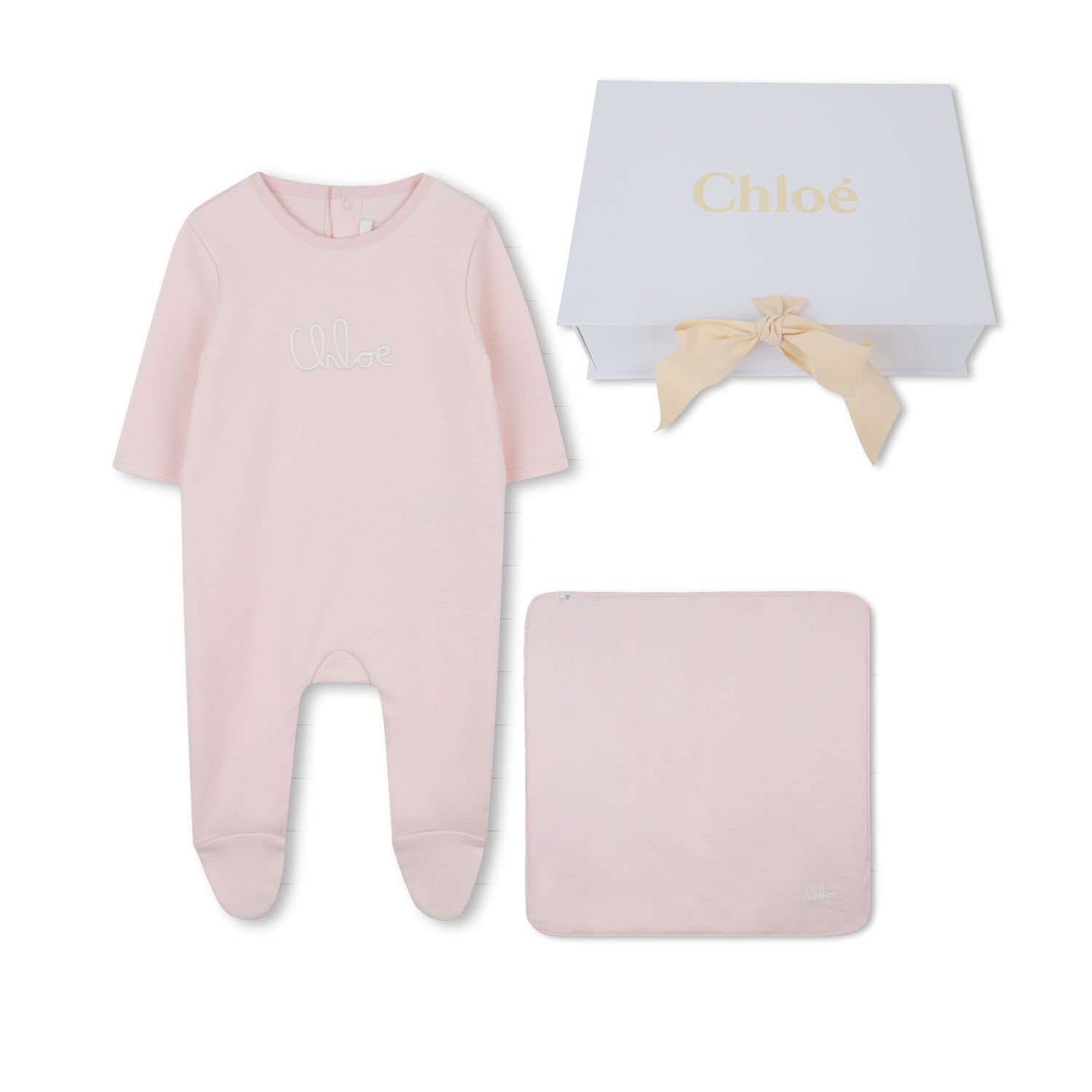 Pink Cotton Sleepsuit and Blanket Gift Set with Embroidered Logo Chloé