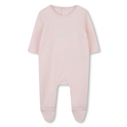 Pink Cotton Sleepsuit and Blanket Gift Set with Embroidered Logo Chloé
