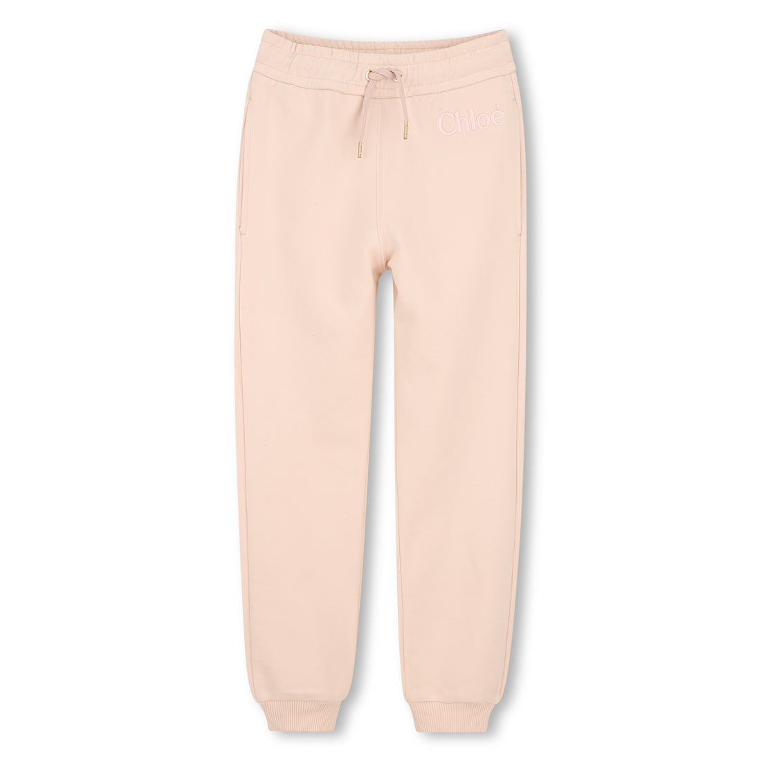 Girls Logo Embroidered Organic Cotton Joggers in Pale Pink Chloe