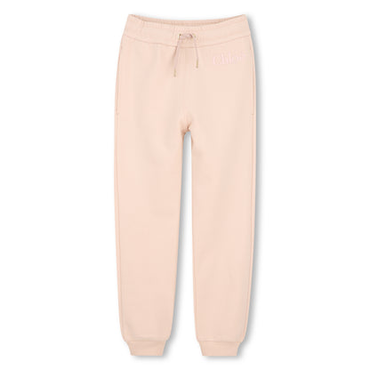 Girls Logo Embroidered Organic Cotton Joggers in Pale Pink Chloe