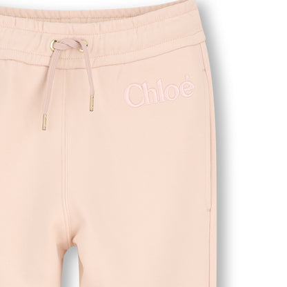 Girls Logo Embroidered Organic Cotton Joggers in Pale Pink Chloe
