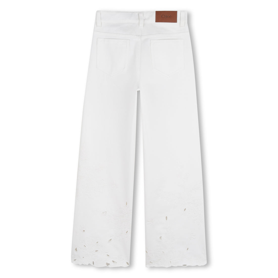 Wide-Leg Organic Twill Pants with Floral Embroidery Chloe