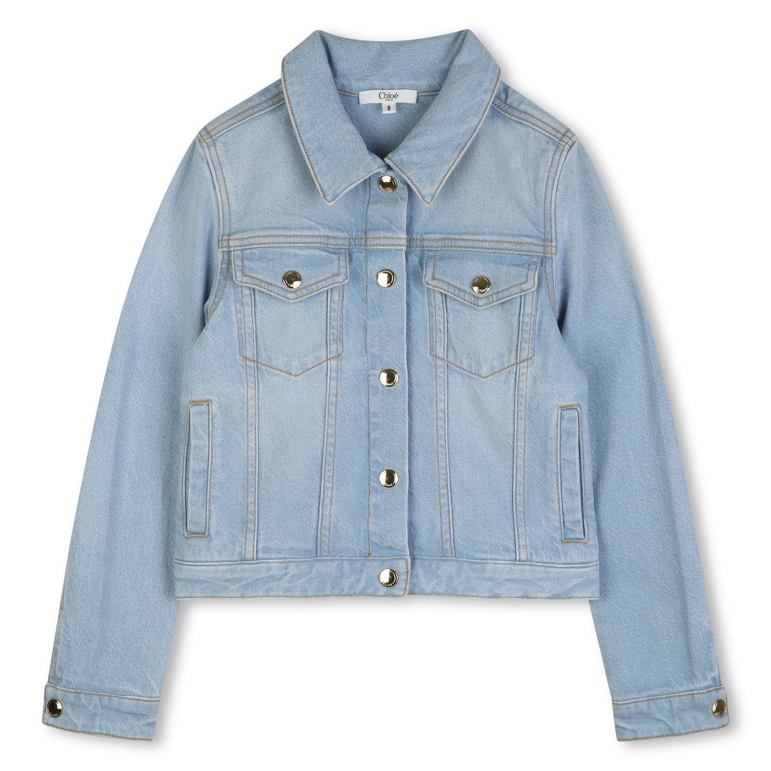 Organic Cotton Stretch Denim Jacket With Leather Back Patch, Light Blue Chloe