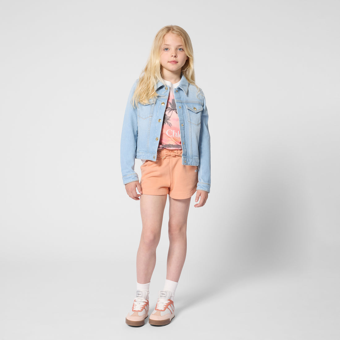 Organic Cotton Stretch Denim Jacket With Leather Back Patch, Light Blue Chloe