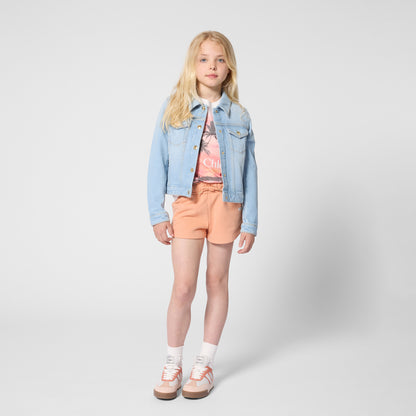 Organic Cotton Stretch Denim Jacket With Leather Back Patch, Light Blue Chloe