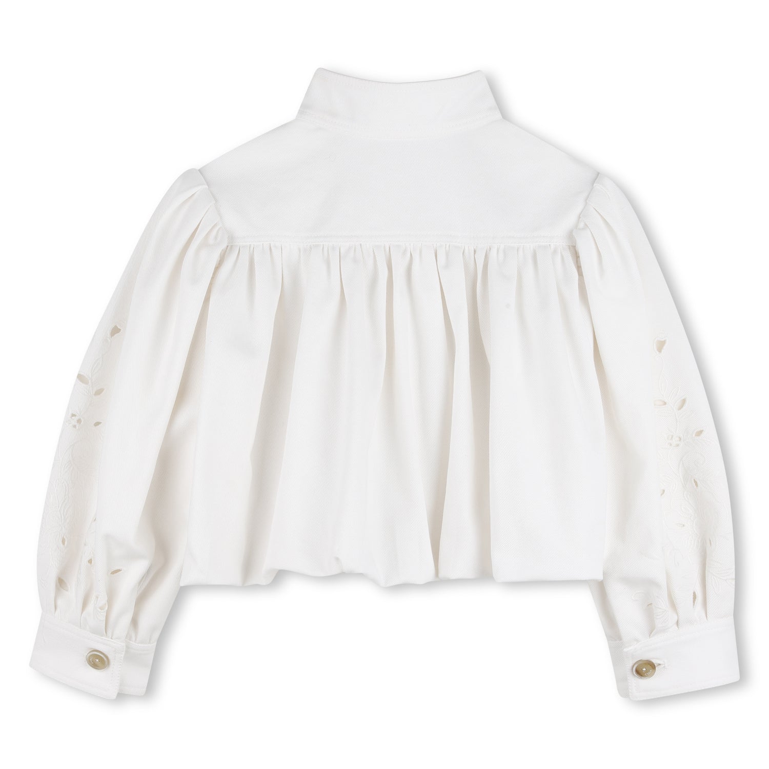 Organic Cotton Twill Cropped Jacket with Floral Openwork Embroidery Chloe