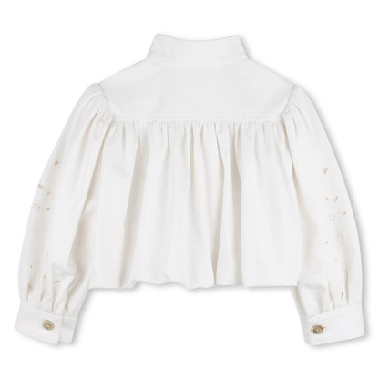 Organic Cotton Twill Cropped Jacket with Floral Openwork Embroidery Chloe