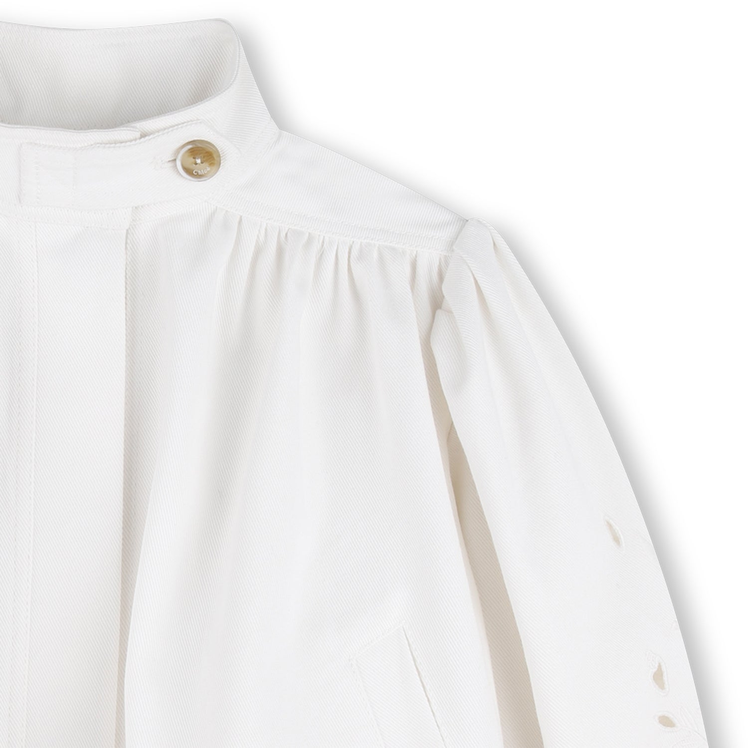 Organic Cotton Twill Cropped Jacket with Floral Openwork Embroidery Chloe