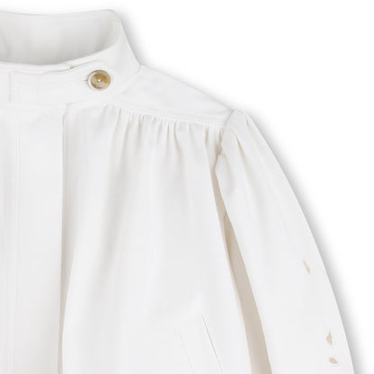 Organic Cotton Twill Cropped Jacket with Floral Openwork Embroidery Chloe