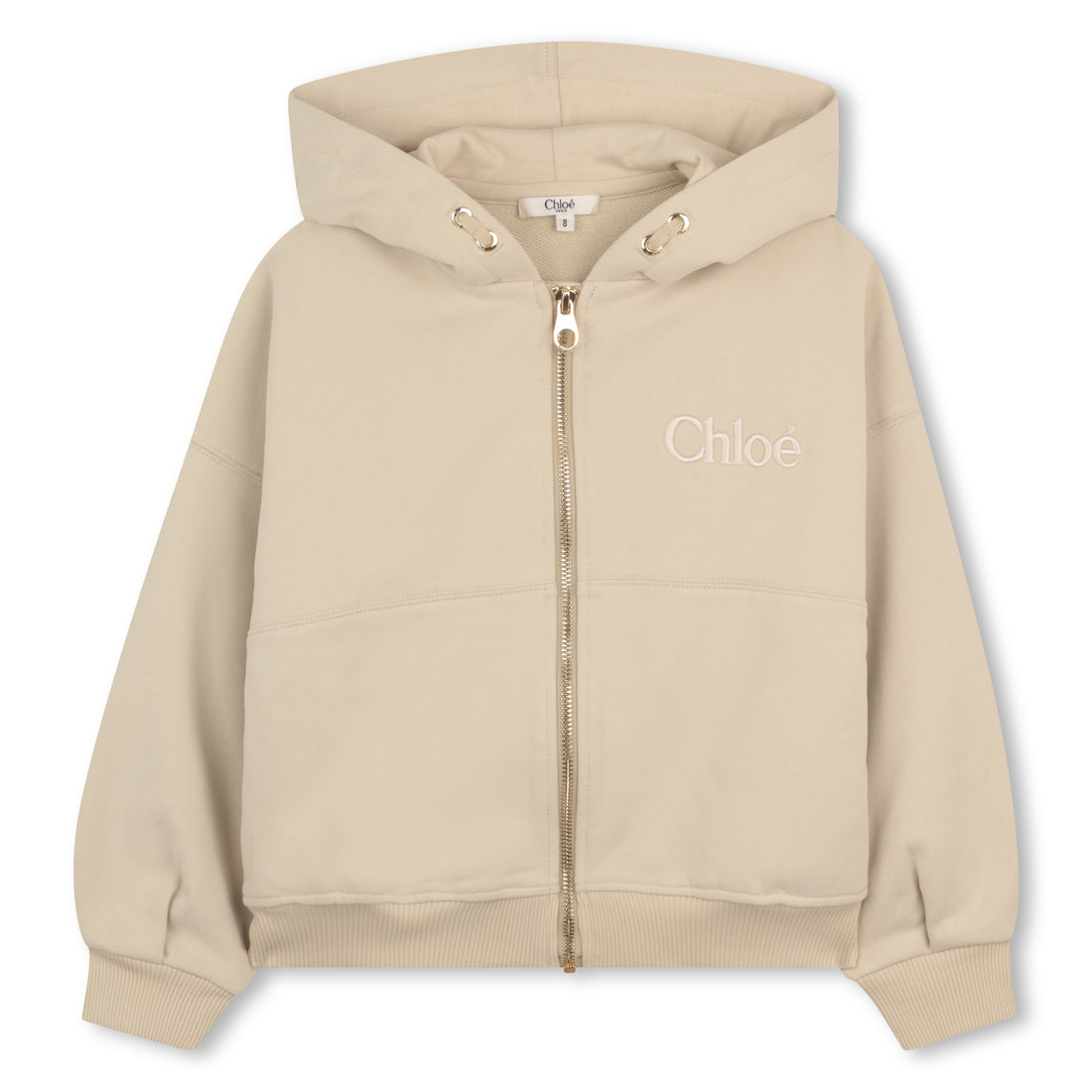 Organic Cotton French Terry Zip Hoodie With Embroidered Logo, Cream Chloe