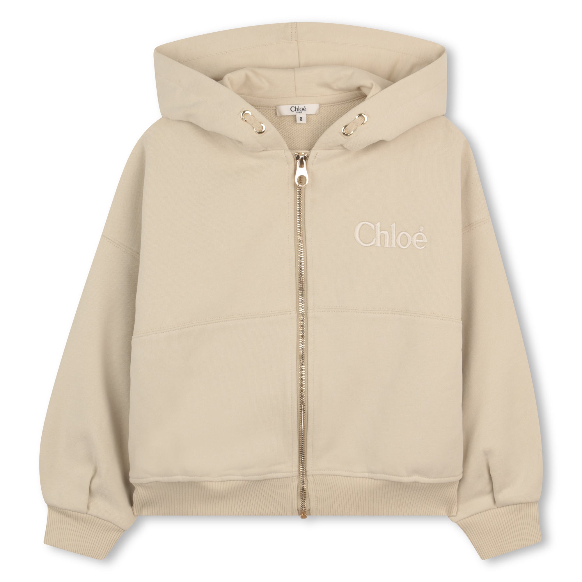 Organic Cotton French Terry Zip Hoodie With Embroidered Logo, Cream Chloe