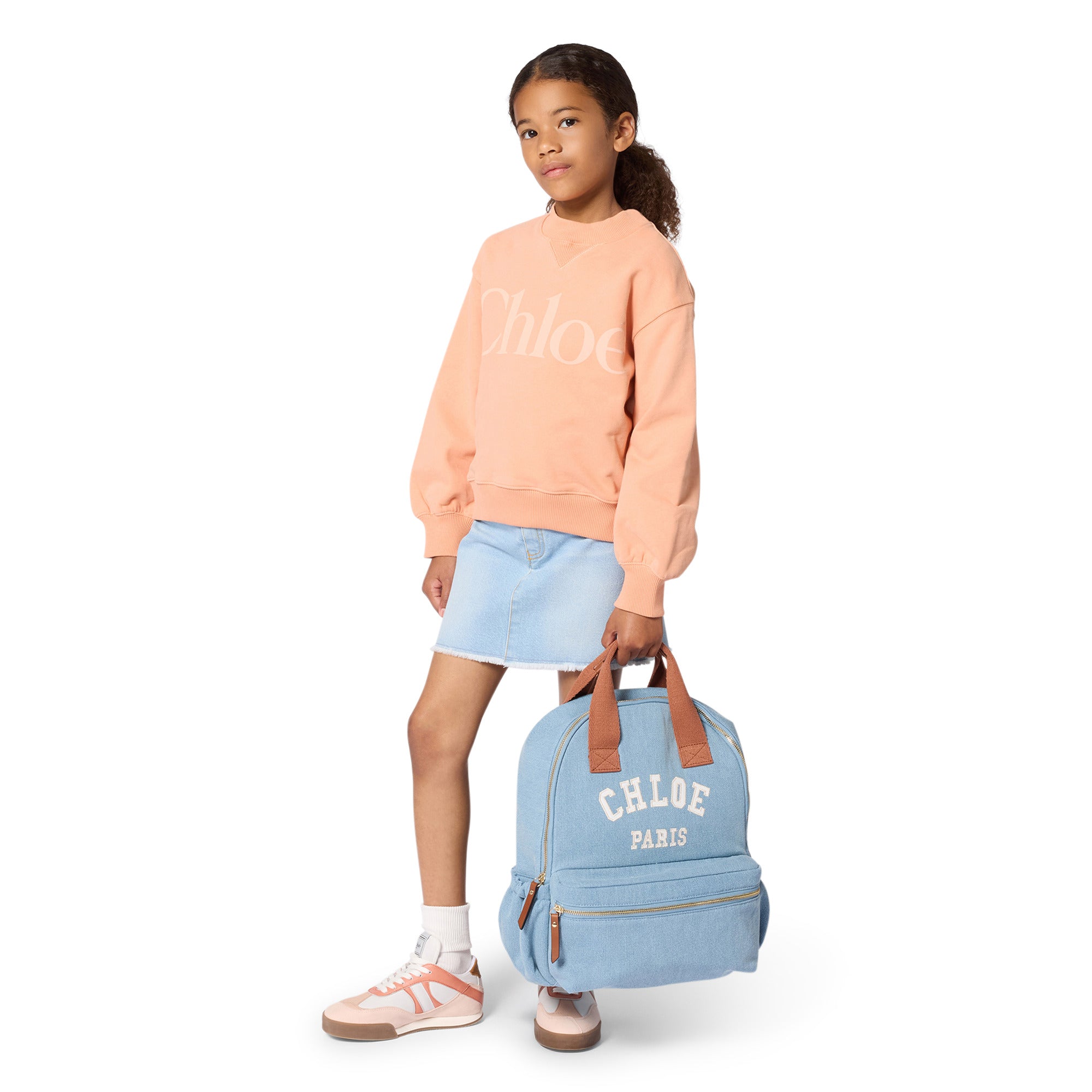 Organic Cotton French Terry Sweatshirt With Logo Print, Peach Chloe