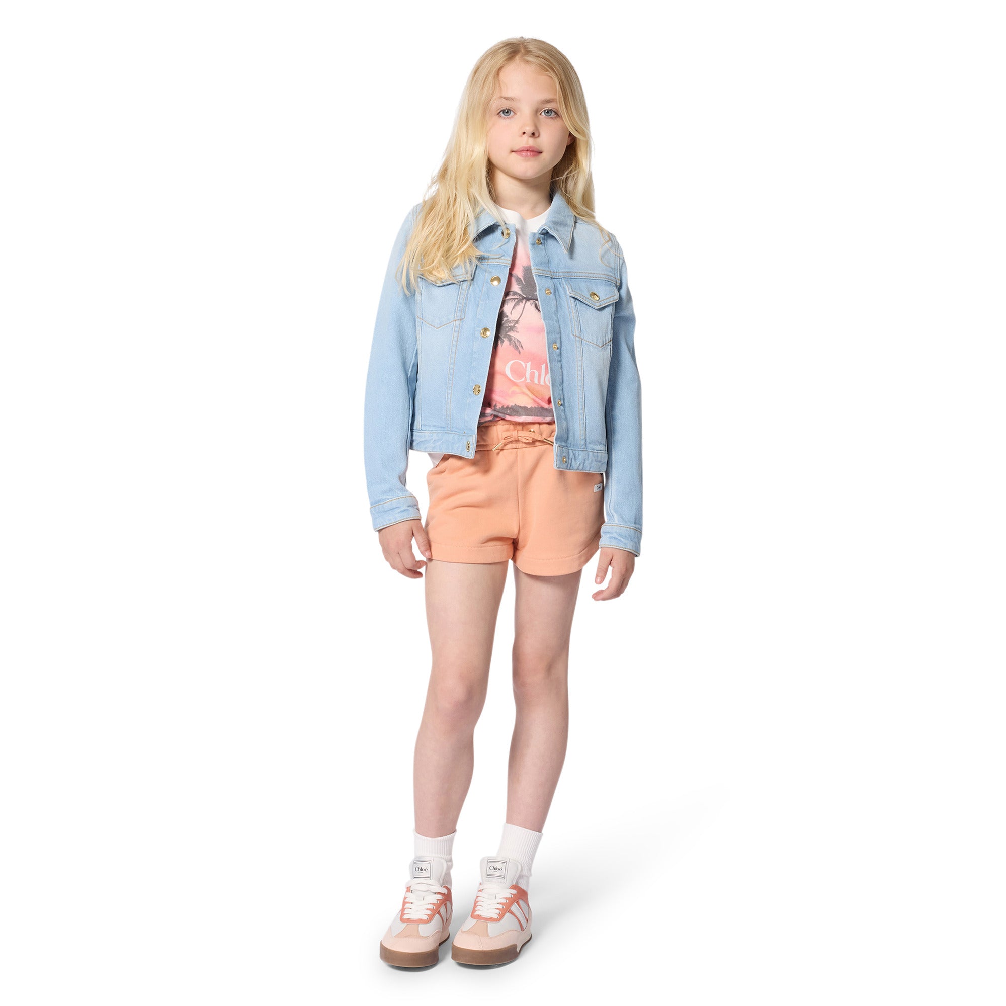 Organic Cotton French Terry Shorts With Drawstring And Gold Tips, Peach Chloe
