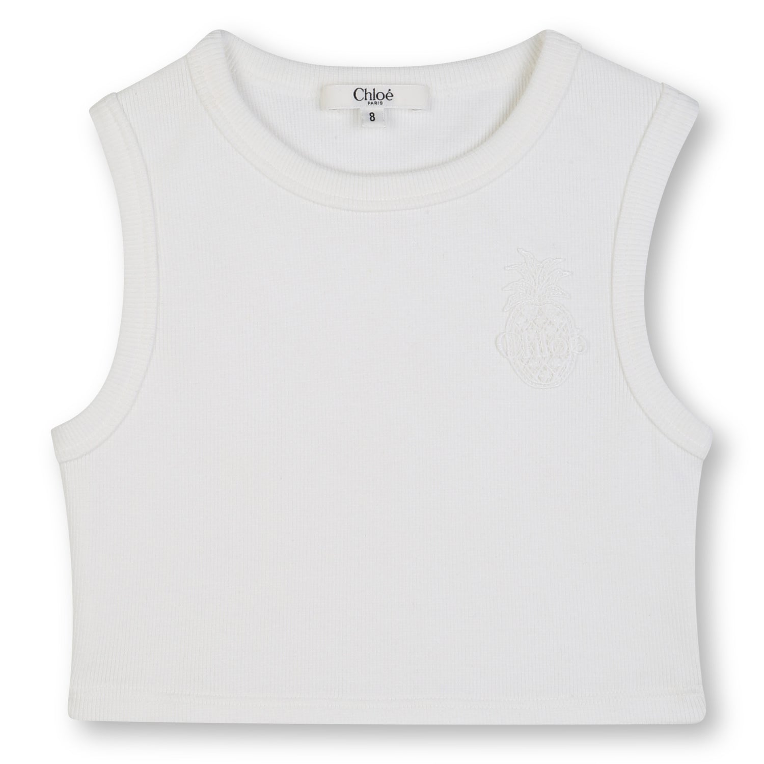 Organic Cotton Ribbed Cropped Tank Top with Embroidered Badge Chloe