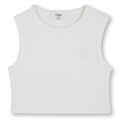 Organic Cotton Ribbed Cropped Tank Top with Embroidered Badge Chloe
