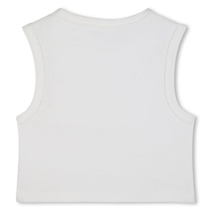 Organic Cotton Ribbed Cropped Tank Top with Embroidered Badge Chloe