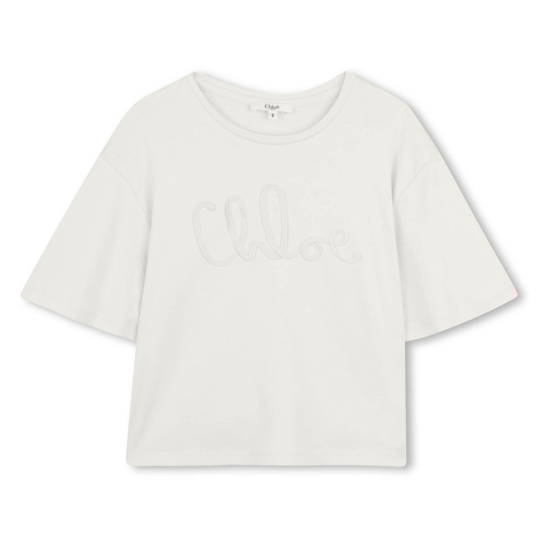 Organic Cotton Interlock T Shirt With Script Appliqué, Ivory Chloe