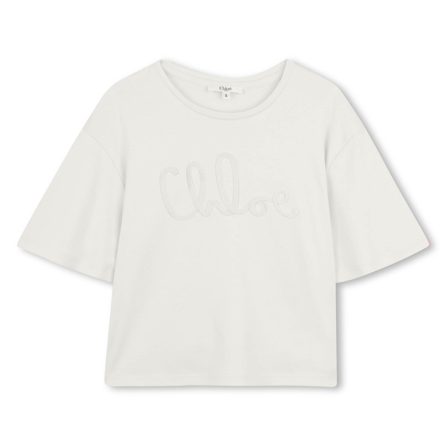 Organic Cotton Interlock T Shirt With Script Appliqué, Ivory Chloe