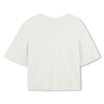 Organic Cotton Interlock T Shirt With Script Appliqué, Ivory Chloe