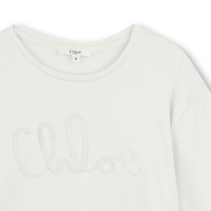 Organic Cotton Interlock T Shirt With Script Appliqué, Ivory Chloe