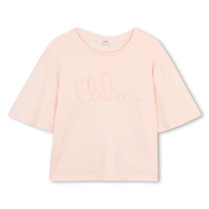 Organic Cotton Interlock T Shirt With Script Appliqué, Blush Pink Chloe