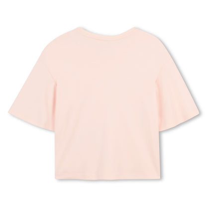 Organic Cotton Interlock T Shirt With Script Appliqué, Blush Pink Chloe