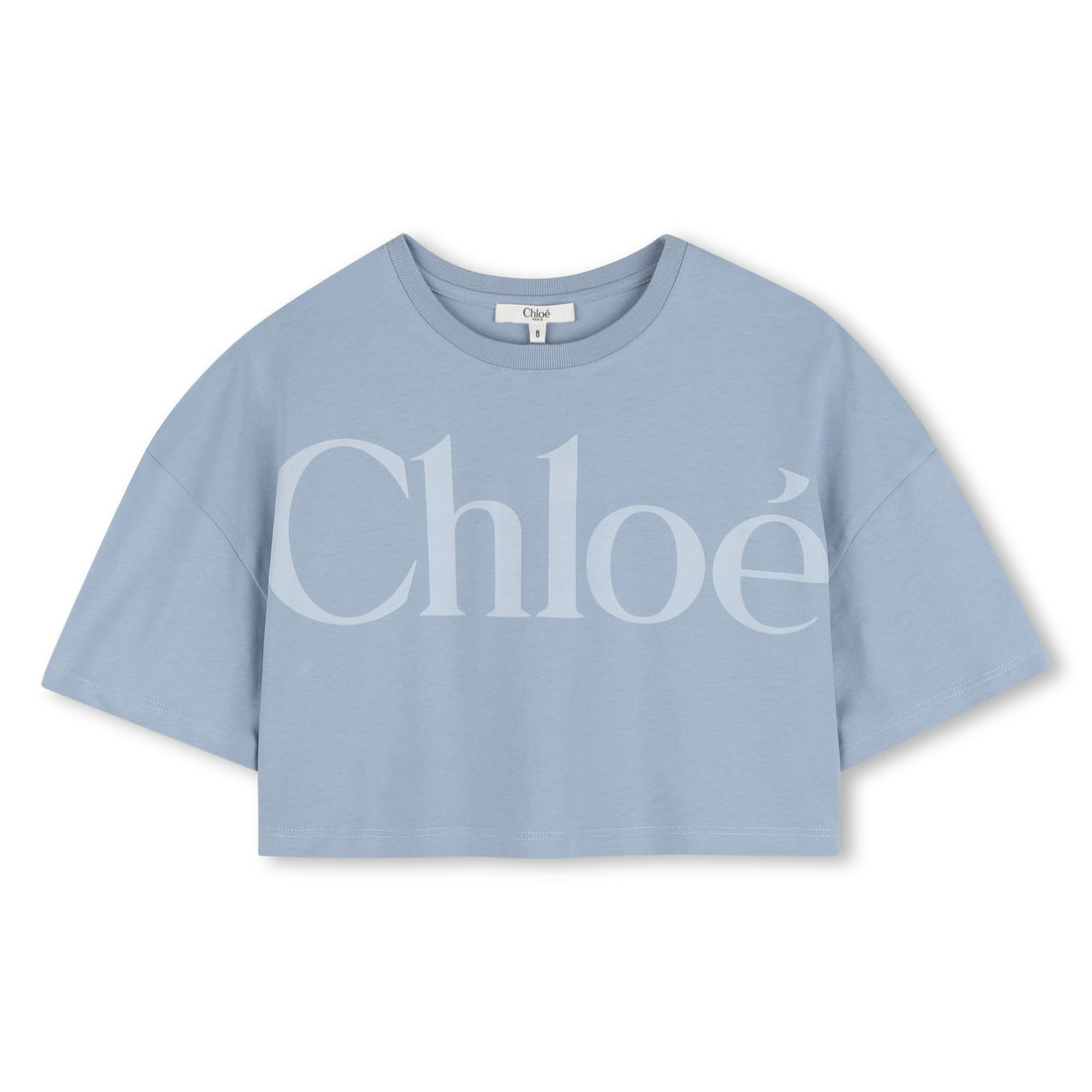 Organic Cotton Jersey Cropped Tee Shirt with Front Logo Print Chloe