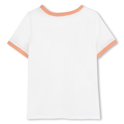 Organic Cotton Jersey Tee Shirt with Contrast Rib Collar and Pocket Chloe