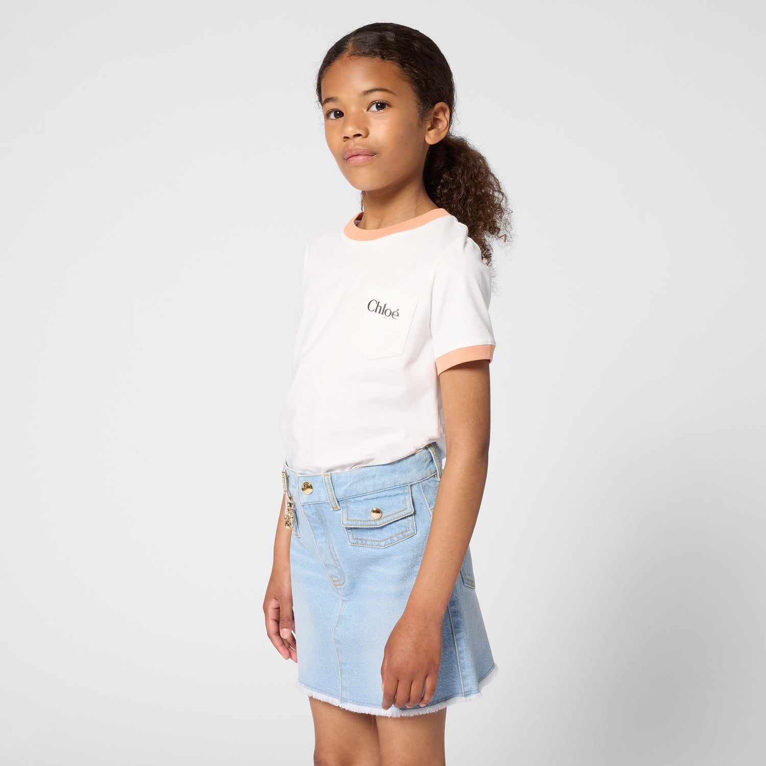 Organic Cotton Jersey Tee Shirt with Contrast Rib Collar and Pocket Chloe