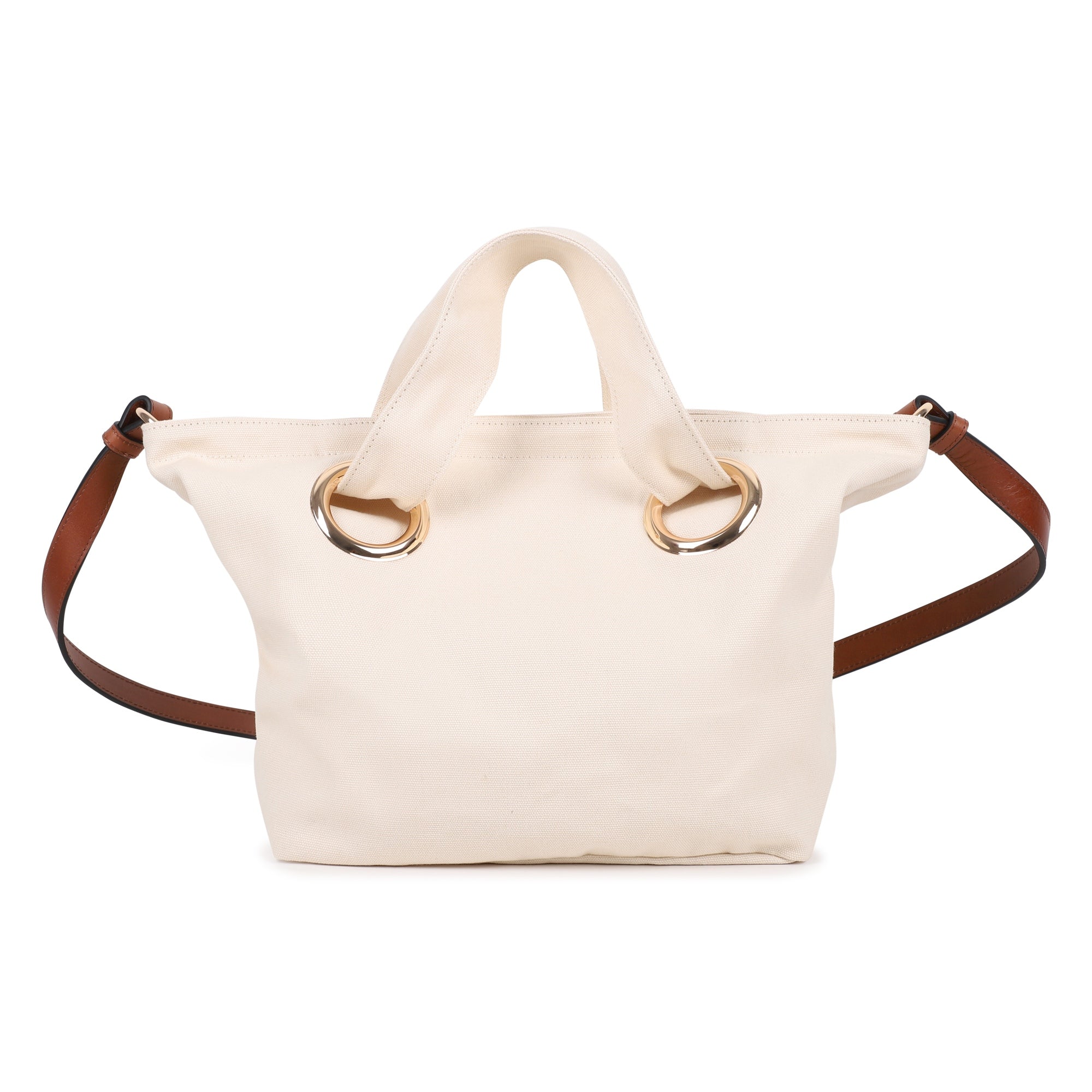 Organic Cotton Canvas Tote Bag with Leather Shoulder Strap and Front Embroidery Chloe
