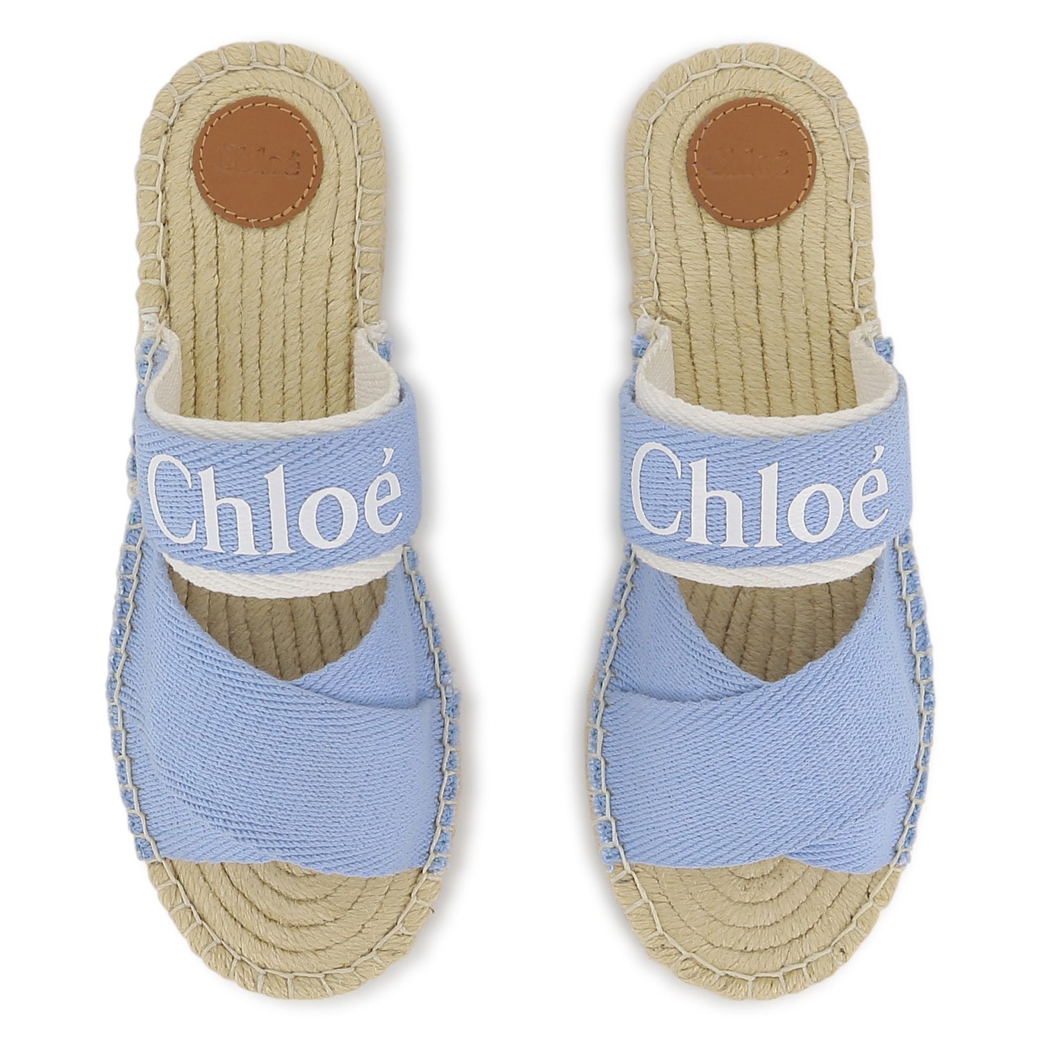 Rope Sole Sandals With Branded Grosgrain Straps, Light Blue Chloe