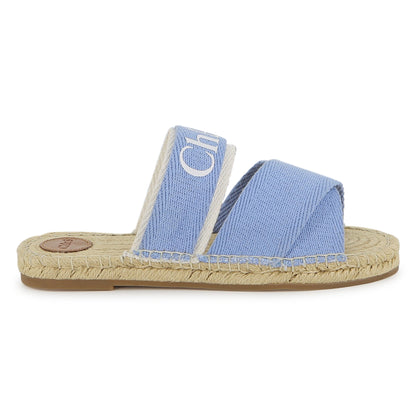 Rope Sole Sandals With Branded Grosgrain Straps, Light Blue Chloe