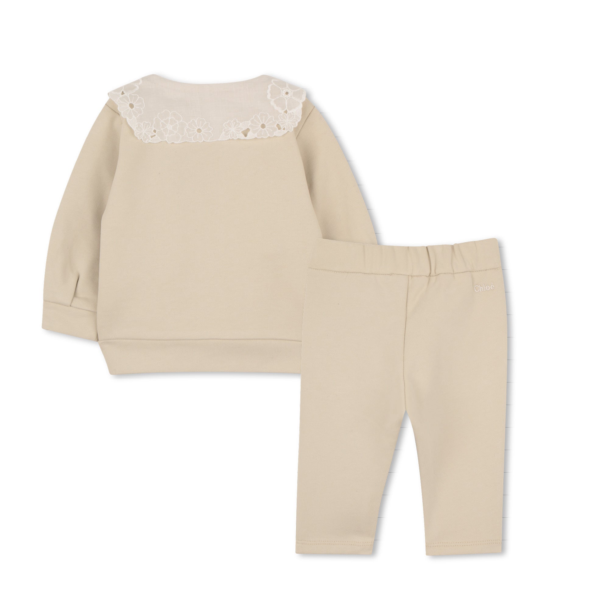 Baby Organic Cotton French Terry Cardigan And Joggers Set With Embroidered Collar, Cream Chloe