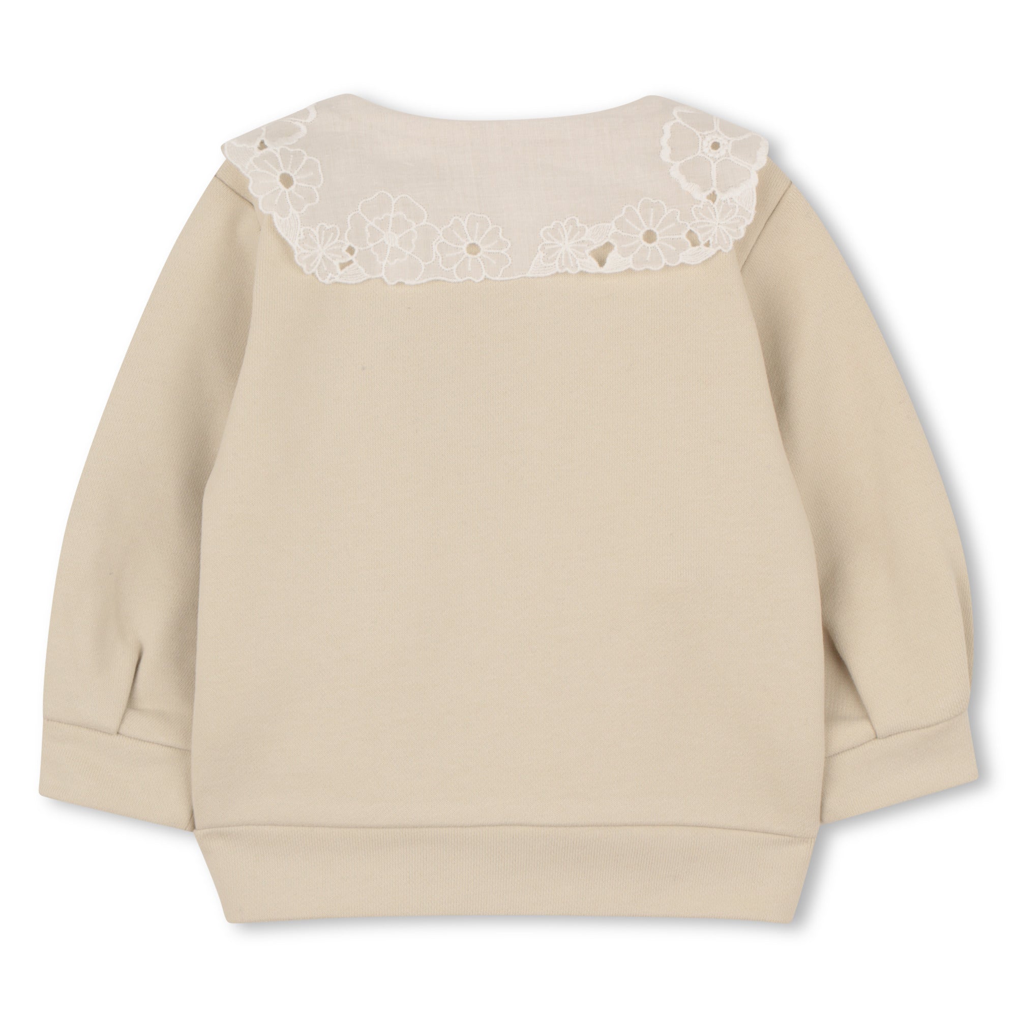 Baby Organic Cotton French Terry Cardigan And Joggers Set With Embroidered Collar, Cream Chloe