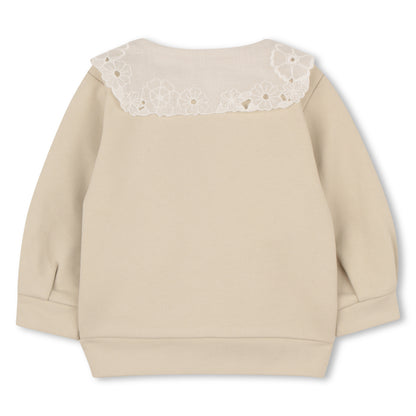 Baby Organic Cotton French Terry Cardigan And Joggers Set With Embroidered Collar, Cream Chloe